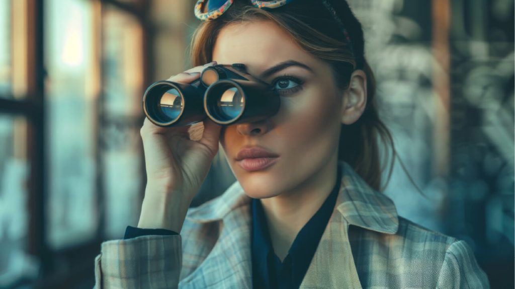 2p2 Performance. Donna osserva da un binocolo